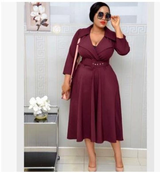 

red african women's dress d022 the collar of a suit is thin at the waist big code feeling comfortable and delicate polyester lapel ladi, Black;gray