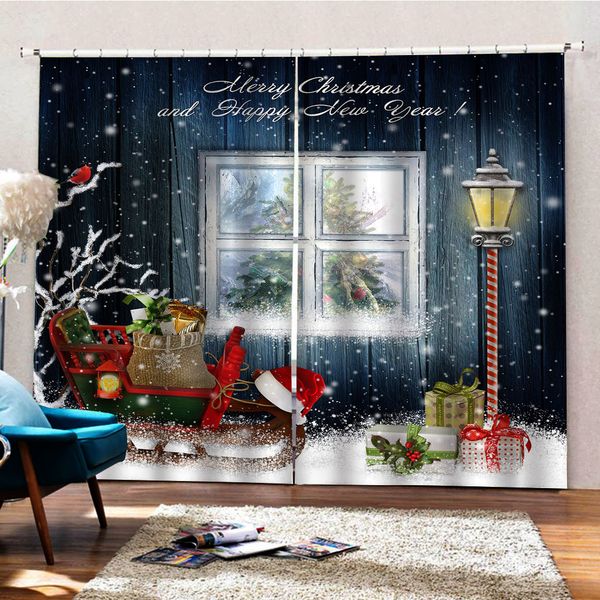 

3pcs 3d christmas window curtains wall curtain home bedroom wall decoration 6 panels ornaments living room bedroom window drapes