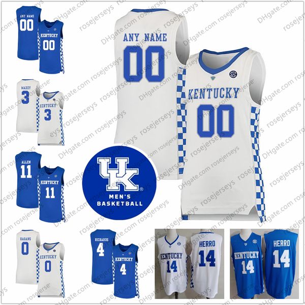 2020 Kentucky Wildcats # 3 Tyrese Maxey 4 Nick Richards 5 Immanuel Quickley 11 Dontaie Allen 23 EJ Montgomery Maglia da uomo per ragazzi