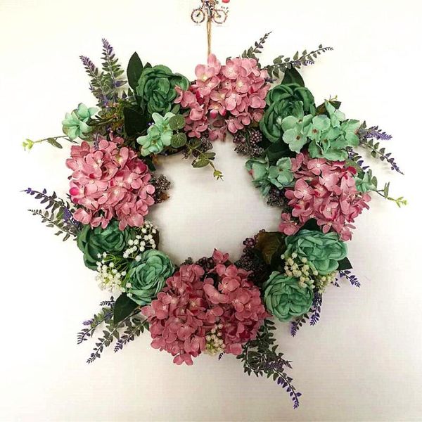 

wreath door wall hanging ornament rattan round garland decoration artificial flower fake flower diy hydrangea garland