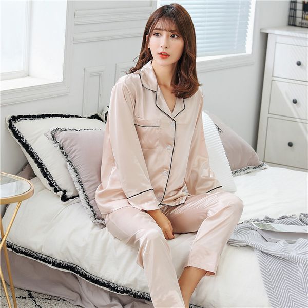

silk pajamas for women satin women pajamas sets long sleeves turn-down collar pocket decor pants silk, Blue;gray