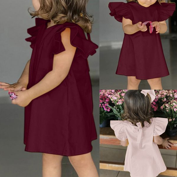 

telotuny girls dresses 2019 summer infant baby girls sleeve solid bow dress clothes dresses #40, Red;yellow