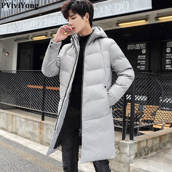 

pviviyong 2019 winter jacket men fashion male hooded coat jackets men cotton long coat clothes parka m013, Black