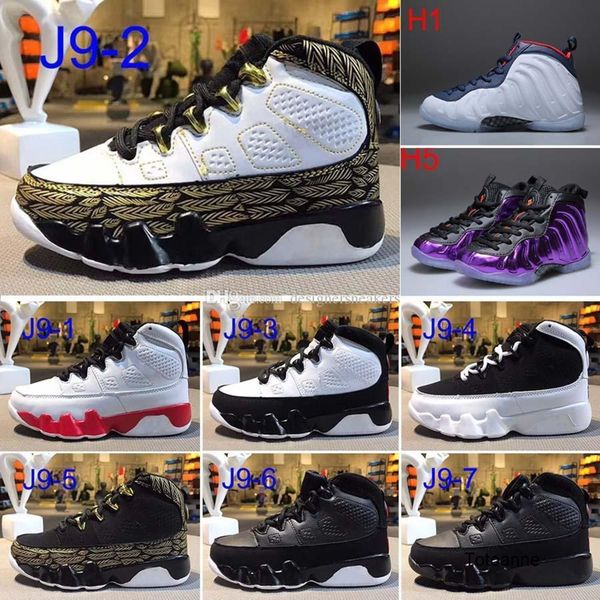 

kids 9 bred basketball shoes white blue children athletic 9s shoes