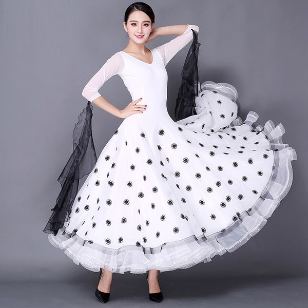 

white standard dance dresses viennese waltz dress ballroom dance competition dresses foxtrot standard ballroom dress wear, Black;red