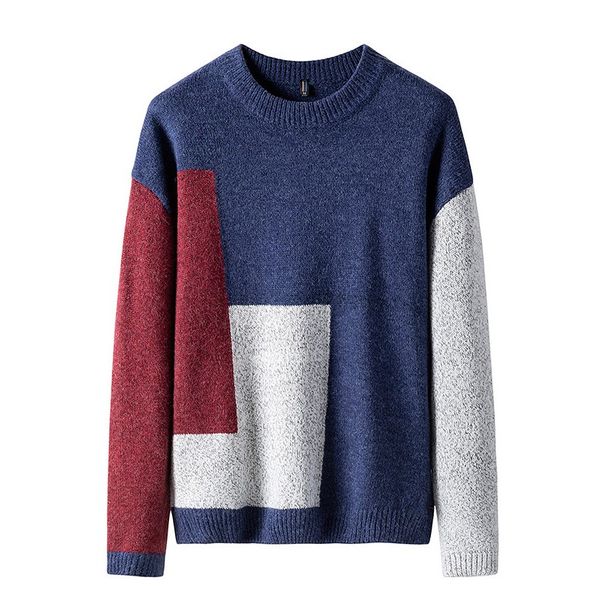

stitching contrast long sleeved mens sweater autumn trend personality loose round neck casual handsome sweater 3xl, White;black