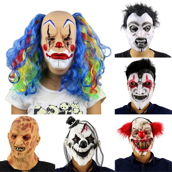 

halloween mask scary clown latex full face mask big mouth red hair nose cosplay horror masquerade ghost party