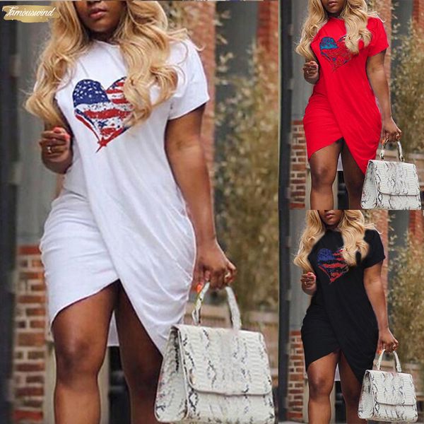 

продажа платья hot ladies love heart flag печать с коротким рукавом split мини платье pattern summer plus размер женщины дизайнер одежды, Black;gray