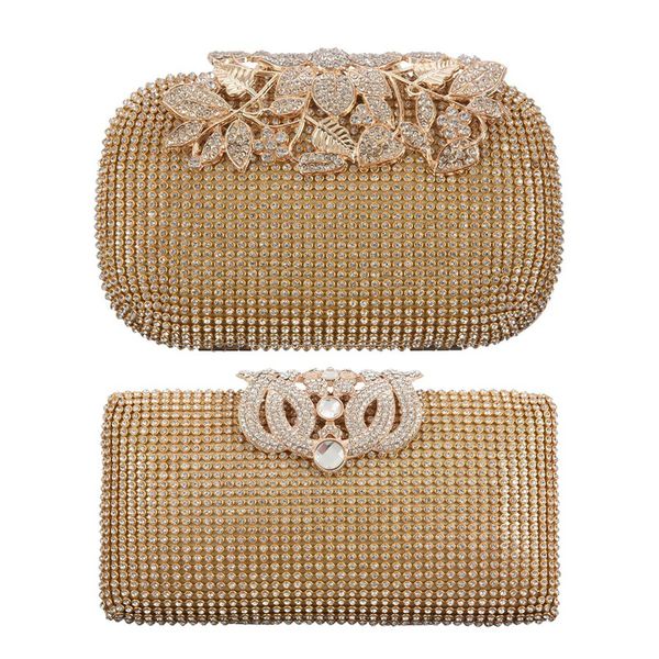 

fggs-2 pcs unique women evening bag gold dazzling rhinestone clutch purse party bridal prom, 1 pcs rhinestone encrusted & 1