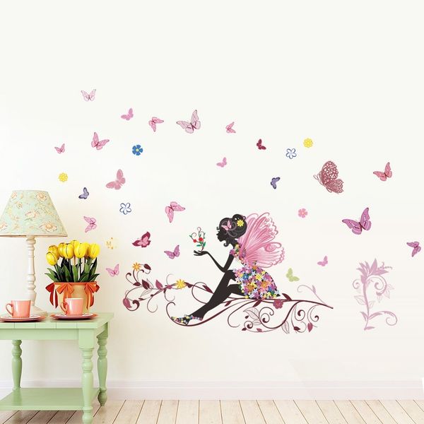 

butterfly flower fairy bedroom living room background wall sticker waterproof removable
