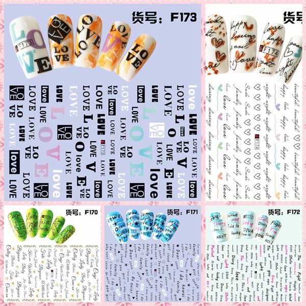 

1 sheet 3d love bady luck english letter pattern adhesive nail art stickers decorations diy salon tips f17x#, Black