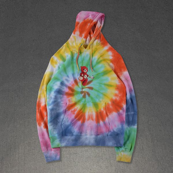 

mens designer hoodies travis scott astroworld teddy bear rainbow tie dye hooded fashion brand hoodie sweatshirt pullover long sleeve, Black