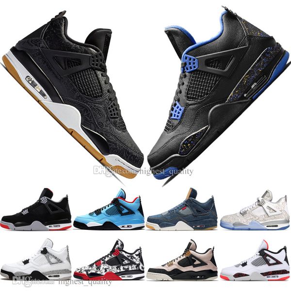 

athletic bred 4 4s what the cactus jack laser wings mens basketball shoes denim blue pale citron men sports designer sneakers 36-47