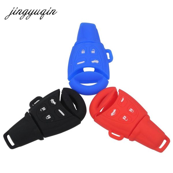 

jingyuqin silicone rubber car key cover case fob fit for saab 9-3 9-5 93 95 remote key 4 buttons silica gel cover