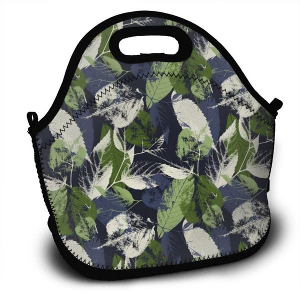 

2020 new lunch bag leaves print pattern insulation cold thermal convenient leisure bag, Blue;pink