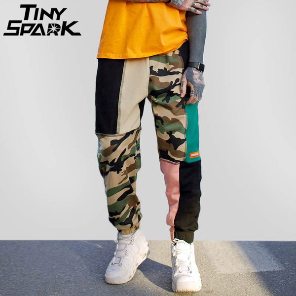 

color block patchwork camouflage pant hip hip streetwear harajuku jogger sweatpant cotton winter sweat pant track trousers 2018, Black