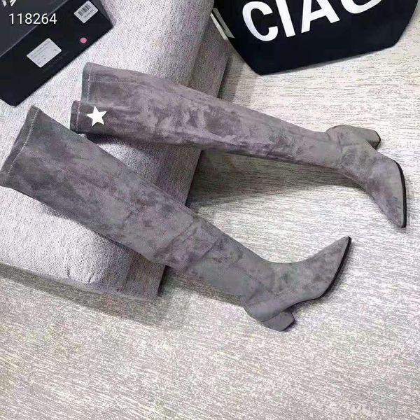 

suede black gray women over knee high boots slip on pointed toe ladies dress wedding party boots thigh high martin boots female knight boot