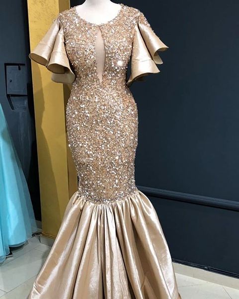 

2019 платье для выпускного с пайетками из шампанского mermaid с короткими рукавами вечерние платья vestido novia напольные шлейф на заказ, Black