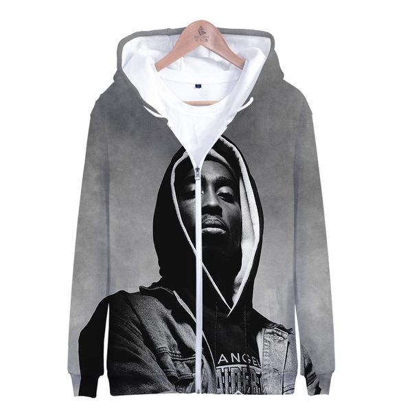 

american rapper 2pac 3d style new slim fit hoodie zipper fashion trend hip-hop cool casual hoodie zipper sweatshirt, Black