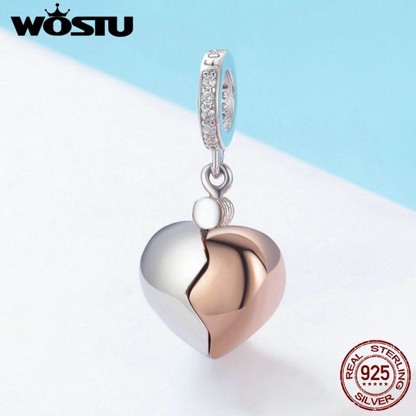 

горячие продажи wostu pure 925 silver открытое сердце розовое золото ключевые шармов приспосабливать браслет ожерелье diy ювелирных изделий, Bronze;silver