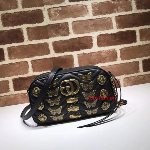 

design letter buckle butterfly insect v-shaped shoulder chain bag cowhide leather woman 447632 crossbody bag