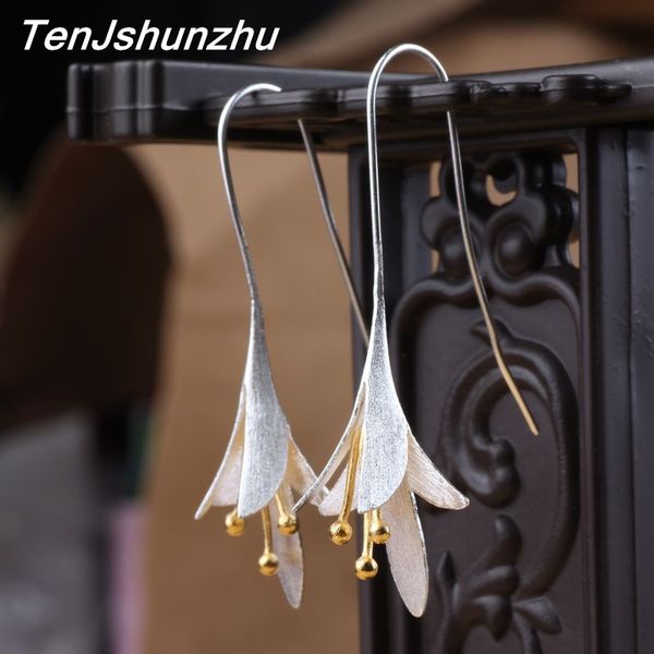 

tenjshunzhu 925-sterling-silver flowers stud earrings for women elegant lady prevent allergy silver 925 earings eh441, Golden