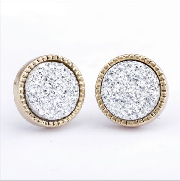 

silver ice out high diamond cluster zircon round screw back round earrings men and women hip hop jewelry, Golden