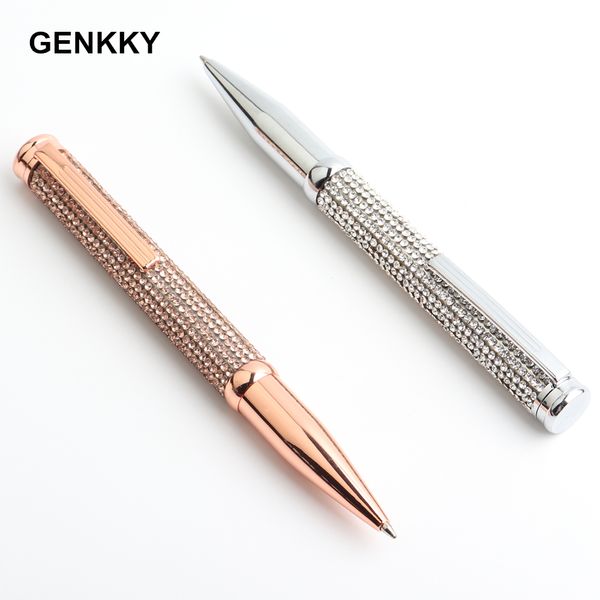 

1pcs ballpoint writing pen diamonds metal material beautiful pen 0.7mm student stationery for gift custom logo, Blue;orange