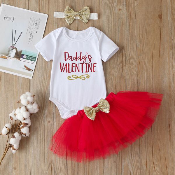 

лето новорожденных малышей baby girl outfit цветочные letters ромпер bodysuit tops + пачка тюль юбки детская одежда комплекты 9-24 месяцев, White