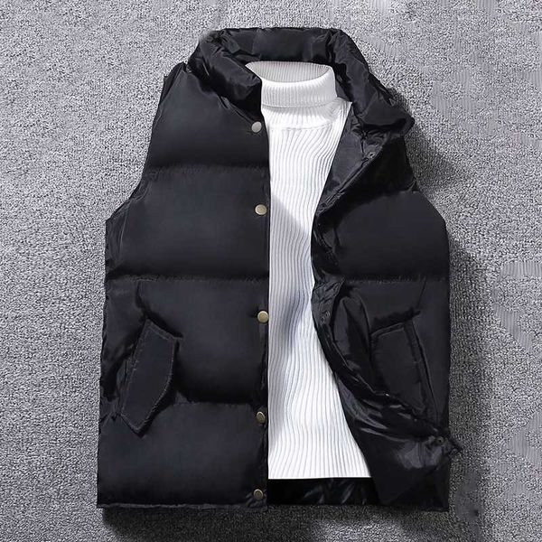

мужские зимние толстые теплый жилет пальто жилет рукавов твердая puffer zipper cotton padded coat black and white, White;black
