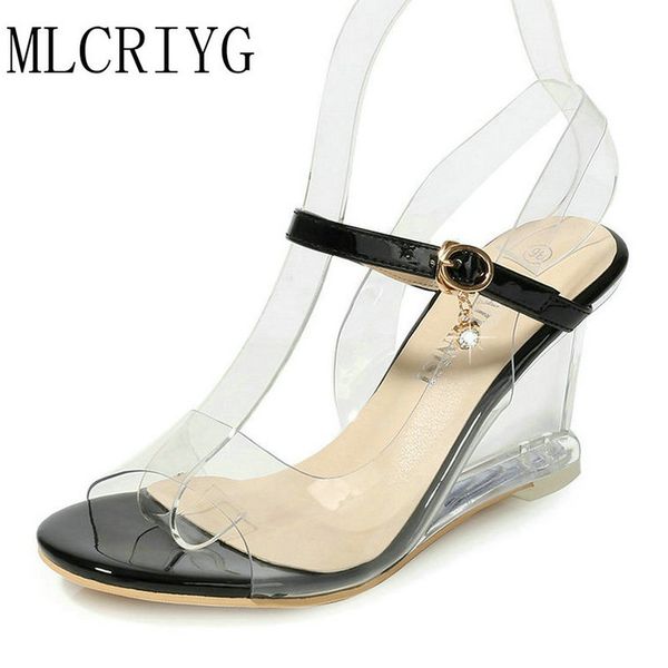 

size 35-51 nice new summer women sandals peep toes shining crystal shoes woman high heels ladies bohemia dress pumps, Black