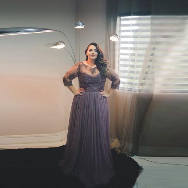 

plus size dresses elegant long formal evening dress prom gowns sheer bateau neck 3/4 illusion sleeves custom made sd3372, Black