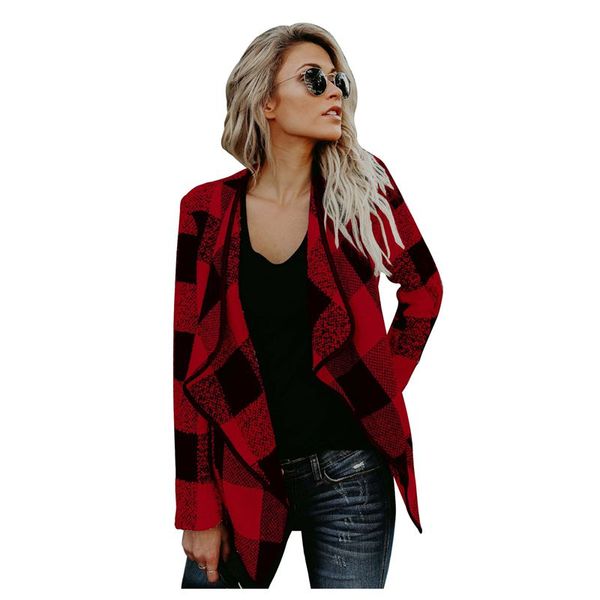 

winter cardigan woolen blend coat women plaid coat long sleeve female overcoat ladies jacket outerwear, Black