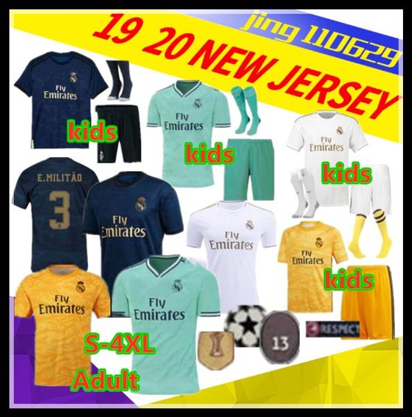 

s-4xlkids real madrid soccer jerseys 19 20 4th hazard modric camiseta de fÃºtbol player fans version 2019 2020 bale isco james footba, Black;yellow