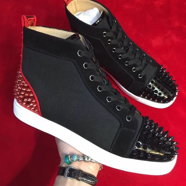 

elegant brands red spikes red bottom sneaker shoes high rivets women men casual paris dancing skateboard shoes with box,eu35-46 cs09, Black