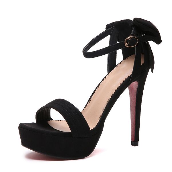 

summer fashion korean version 12cm high heel stiletto waterproof platform word buckle small fresh open toe women's sandals, Black