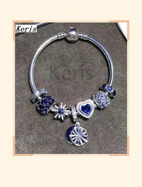 

100%925 sterling silver 2019 new star and moon snowflake isolation piece bead string bracelet deli, Golden;silver