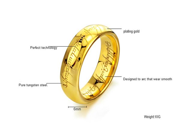 

ca-92 gold /silver/rose gold color lord of the rings tungsten ring for men women with high polished laser engraved comfort fit, Golden;silver