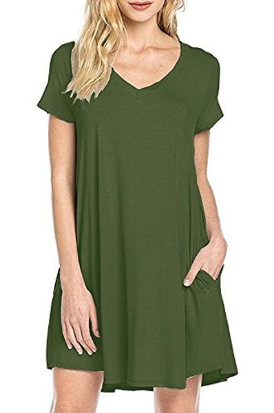 

bepo women's short sleeve casual plain simple pocket t-shirt loose dress, Black;gray