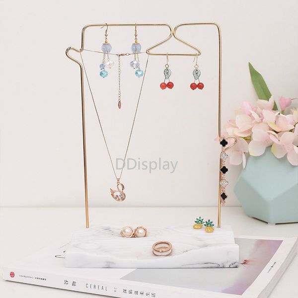 

ddisplay necklace earrings jewelry stand resin marble pattern tray with metal rack jewelry display window display for jewelry storage frame, Black