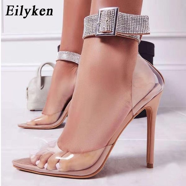 

eilyken 2020 fashion pvc transparency women pumps high heels pumps women shoes diamond pointed toe classics ladies sandals t200525, Black