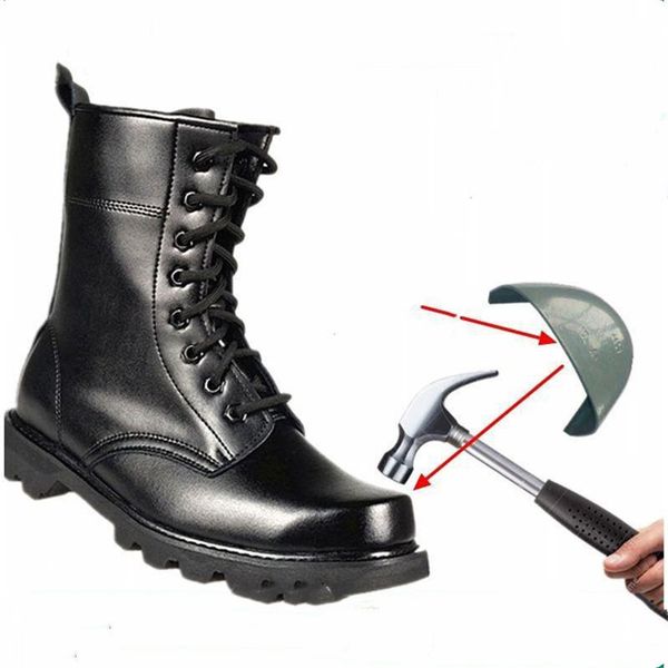 

male steel toe work safety shoes winter plus velvet cotton shoes men autumn waterproof puncture proof genuine leather man boots, Black