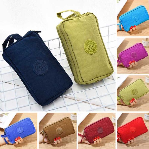 

2019 fashion womens solid 3 layer canvas phone bag short wallet three-layer zipper coin card key purse