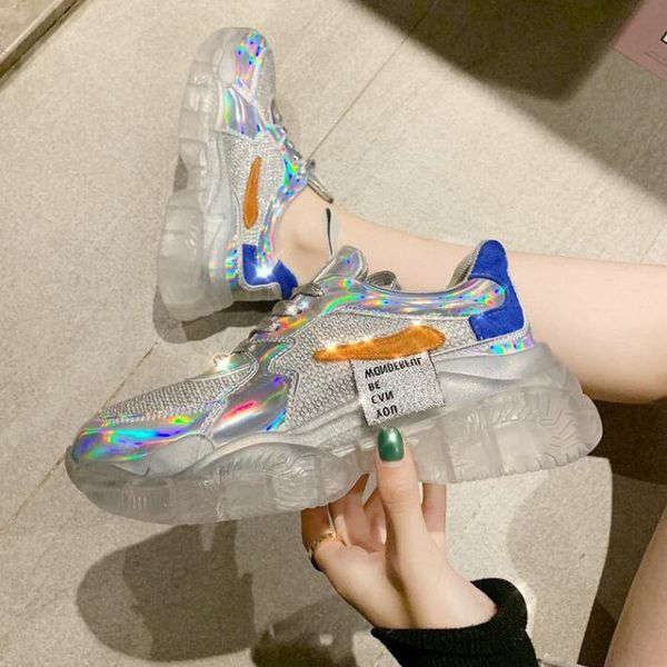 Venda Quente-2019 Moda Mulheres Sneakers Verão Tenis FemininoBottom Laser Wedges Plataforma Aumentar Sapatos de Bling Casuais LM-57Z