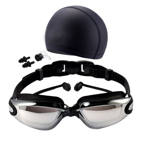 

women men waterproof anti-fog uv protection surfing swimming goggles professional swim glasses swim caps earplugs nose clip se
