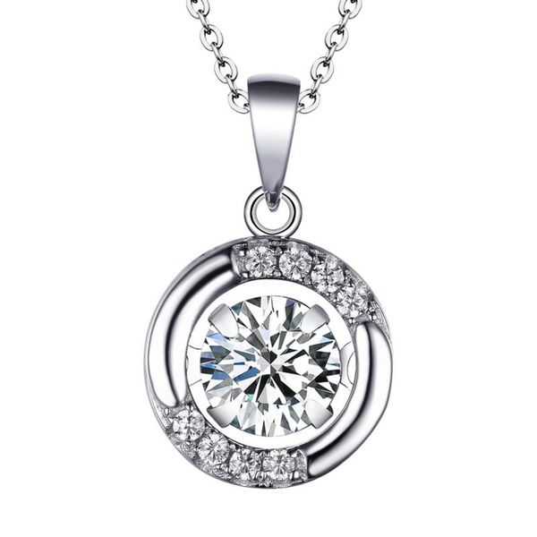 

beautiful charms pendant 100% real 925 sterling silver jewelry dancing diamond round dangle pendant necklace for women