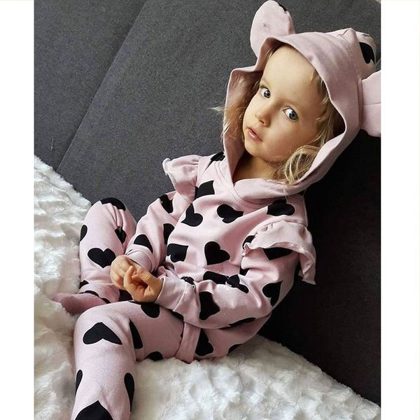 

осень малышей baby girl одежда наборы для печати kid топ ear с капюшоном пуловер + брюки брюки хлопок одежда 1-5y, White