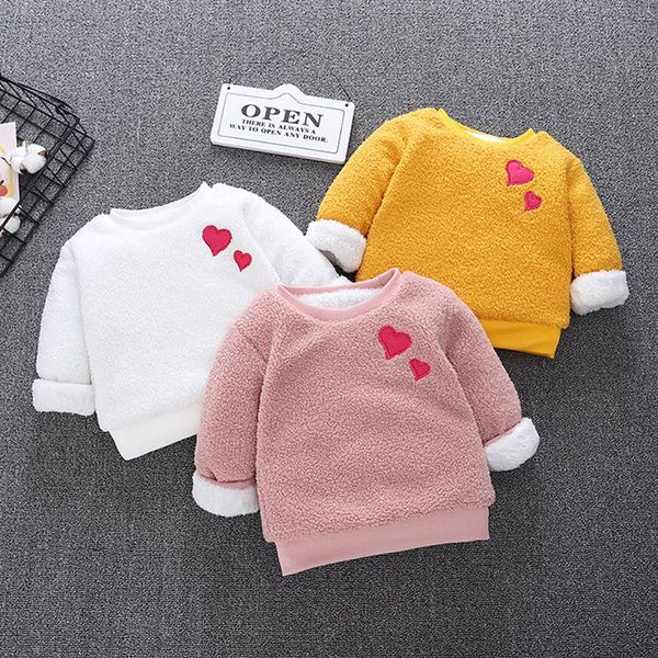 

kis baby girls winter outerwear heart pattern casual long sleeve sweatshirt kids thicken velvet coat outfits s, Black