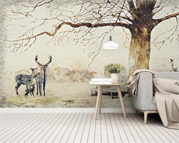 

custom p 3d wallpaper modern nostalgic rural elk tree landscape hd superior interior decorations wallpaper