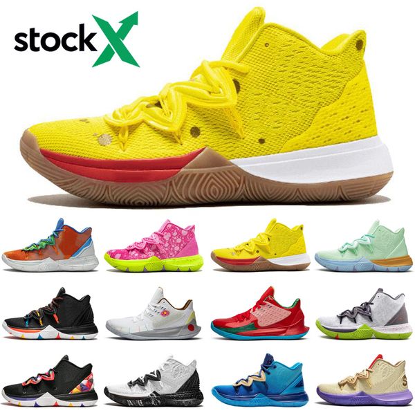 

new kyrie 5 irving spongebob 5s stock x jumpman men basketball shoes sponge bob black mamba mentality mens trainers sports sneakers, White;red